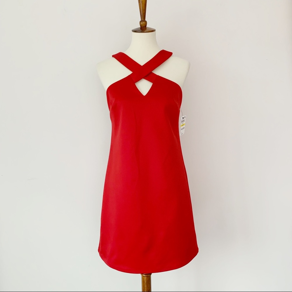 Bar III Red Dress Cross Neckline and Sleeveless